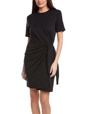 Vince Side Tie Short Sleeve Wrap Cotton Jersey Dress, black size S